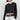 Women’s black long sleeve cropped top with macramé netting and tassel fringe hem.