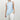 Women’s powder blue satin halter top with eyelash lace trim and asymmetric draped hem.