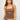 Women's brown plaid halter crop top featuring a square neckline, tailored silhouette, and modern front slit details.