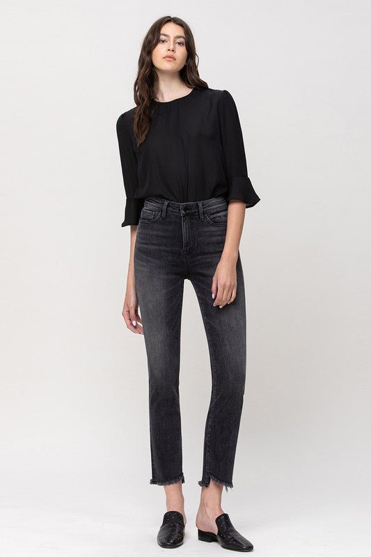 High Rise Straight Crop with Uneven Hem Details (Online Only) - Layer Boutique