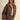 Women’s chocolate brown jacket with tiny golden floral print, oversized collar, patch pockets and button front.